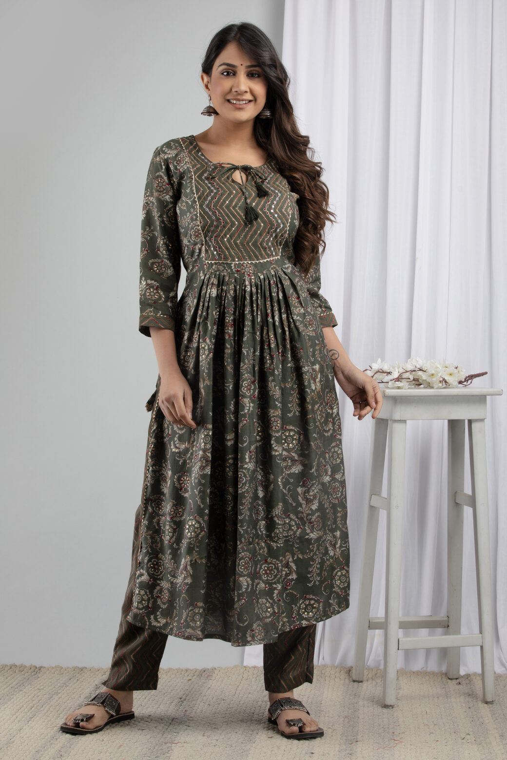 Cotton Stitched Kurta With Palazzo and Dupatta Set - Image 5
