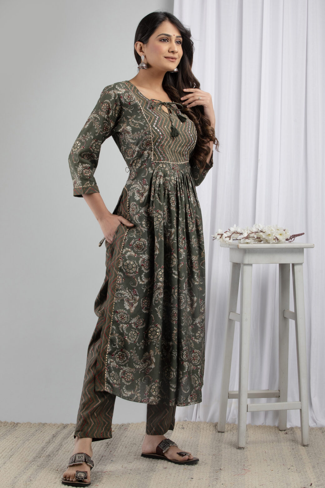Cotton Stitched Kurta With Palazzo and Dupatta Set - Image 6
