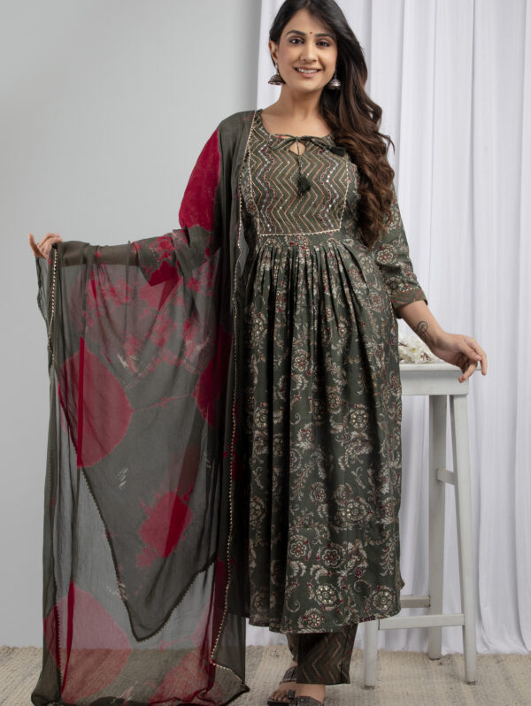 Cotton Stitched Kurta With Palazzo and Dupatta Set - Image 4