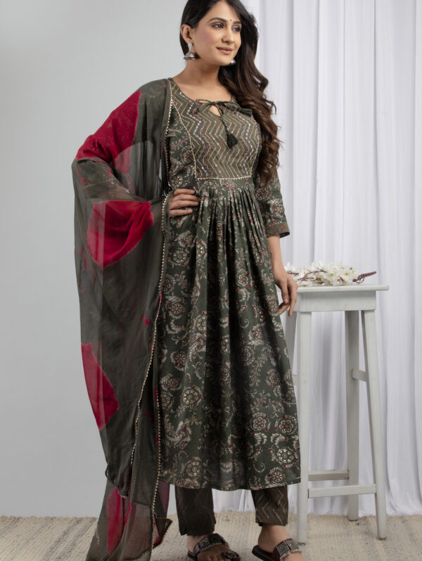 Cotton Stitched Kurta With Palazzo and Dupatta Set