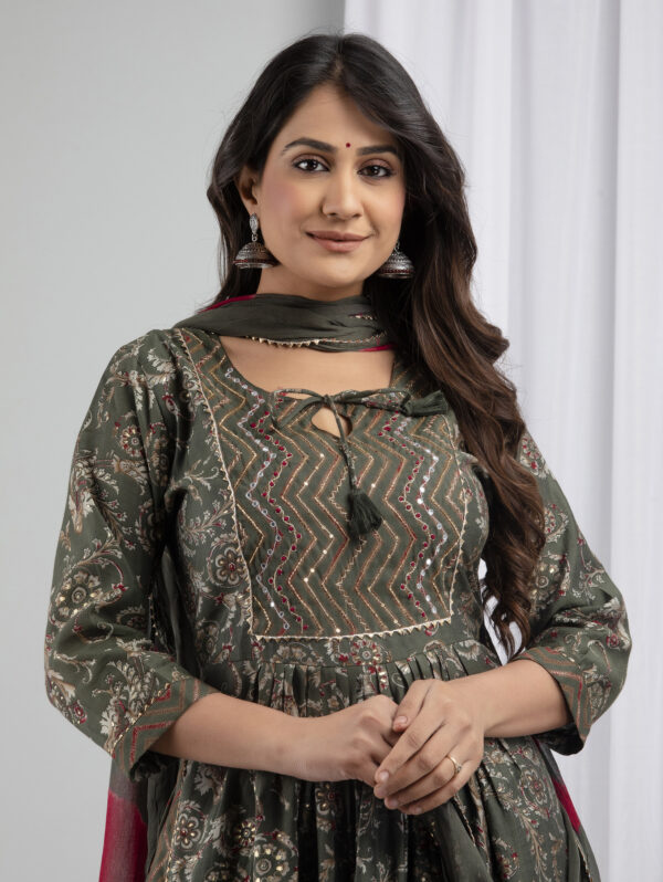Cotton Stitched Kurta With Palazzo and Dupatta Set - Image 2