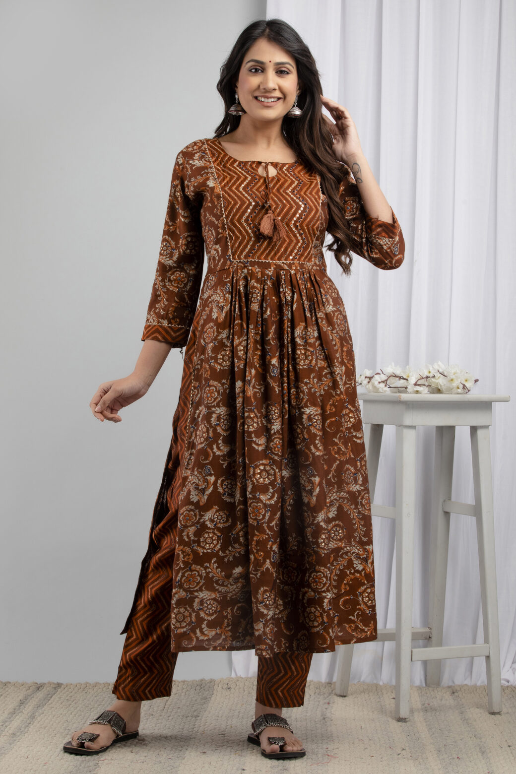 Cotton Stitched Kurta With Palazzo and Dupatta Set - Image 4
