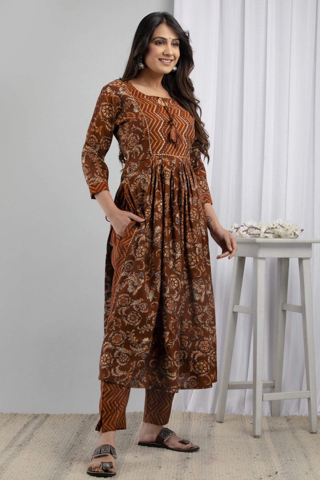Cotton Stitched Kurta With Palazzo and Dupatta Set - Image 3