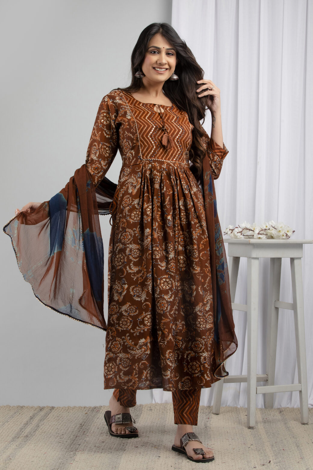 Cotton Stitched Kurta With Palazzo and Dupatta Set - Image 7