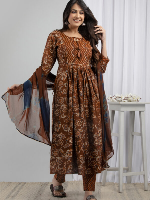 Cotton Stitched Kurta With Palazzo and Dupatta Set - Image 7