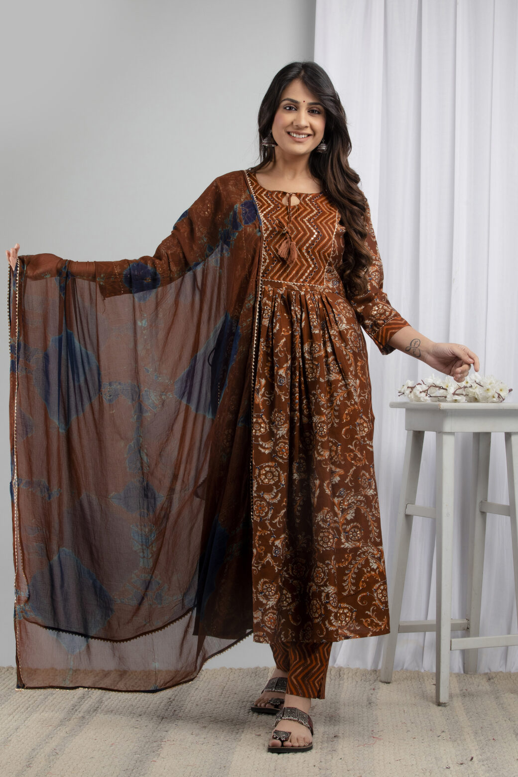 Cotton Stitched Kurta With Palazzo and Dupatta Set