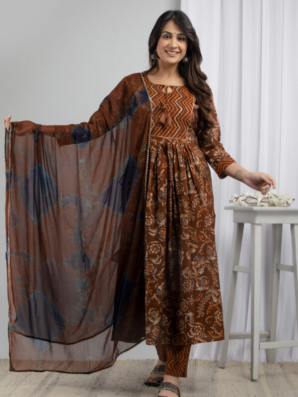 Cotton Stitched Kurta With Palazzo and Dupatta Set