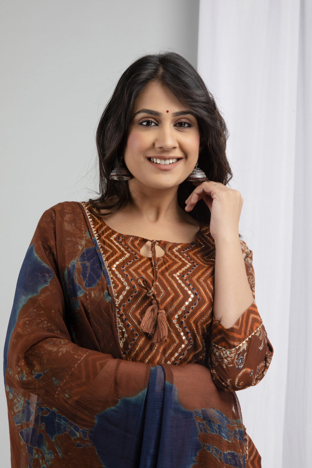 Cotton Stitched Kurta With Palazzo and Dupatta Set - Image 2