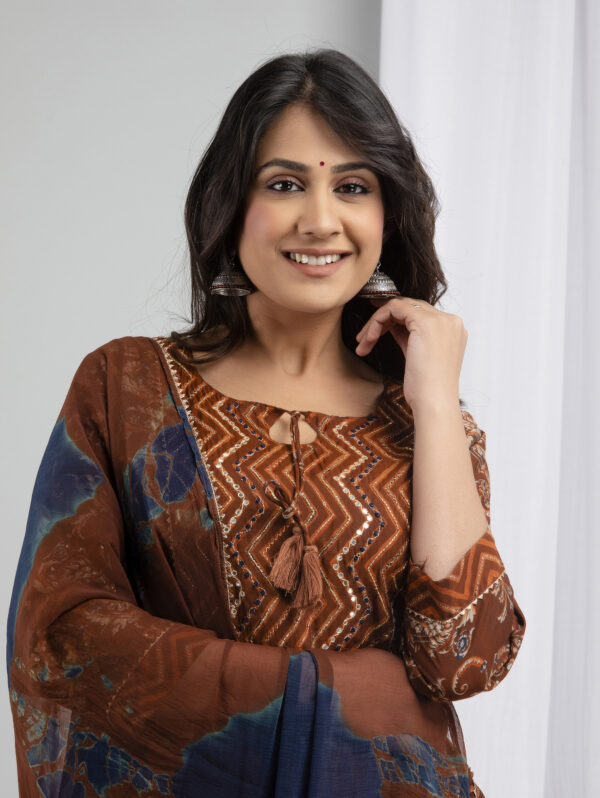 Cotton Stitched Kurta With Palazzo and Dupatta Set - Image 2