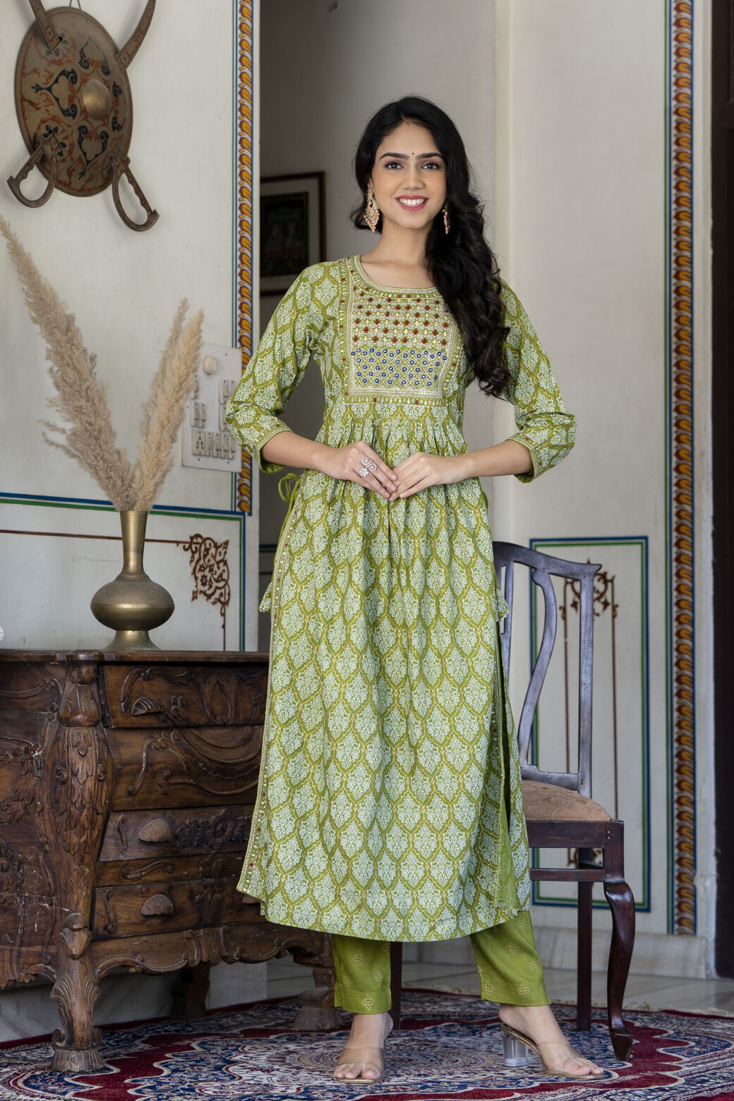 Cotton Stitched Kurta With Palazzo and Dupatta Set