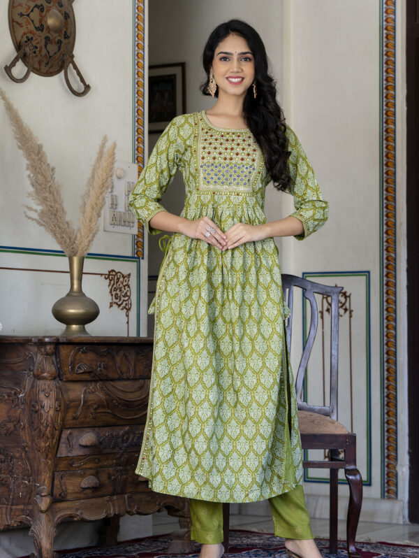 Cotton Stitched Kurta With Palazzo and Dupatta Set