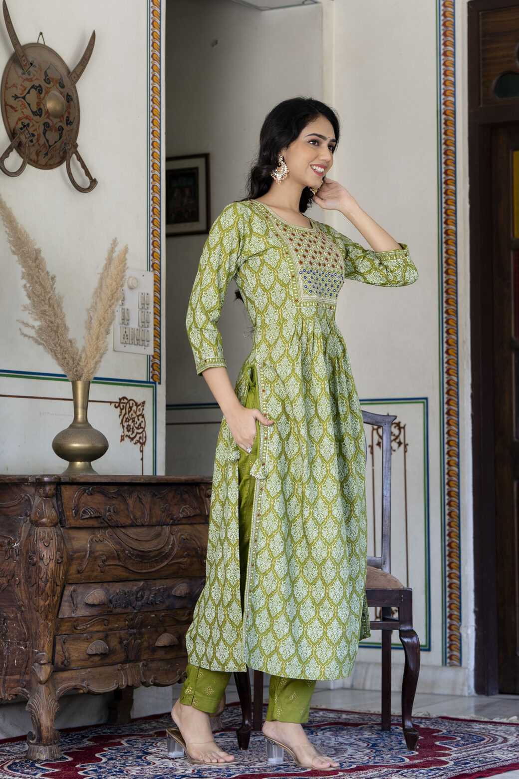 Cotton Stitched Kurta With Palazzo and Dupatta Set - Image 2