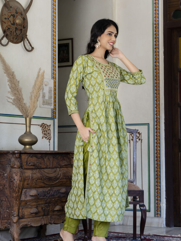 Cotton Stitched Kurta With Palazzo and Dupatta Set - Image 2