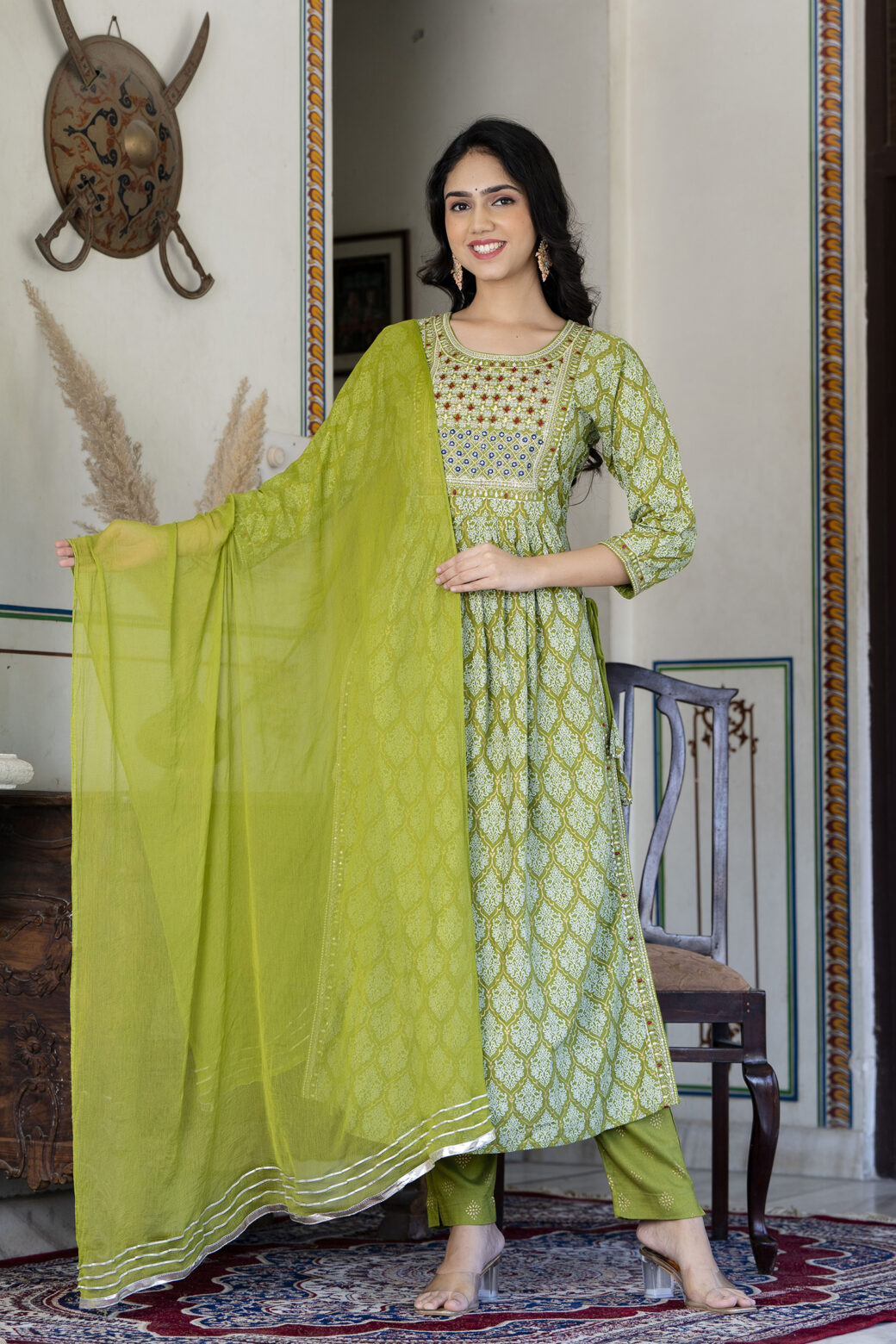 Cotton Stitched Kurta With Palazzo and Dupatta Set - Image 6