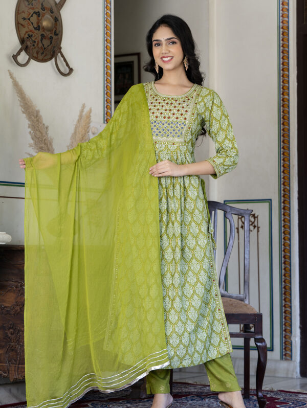 Cotton Stitched Kurta With Palazzo and Dupatta Set - Image 6