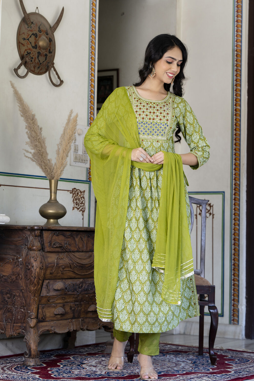 Cotton Stitched Kurta With Palazzo and Dupatta Set - Image 5