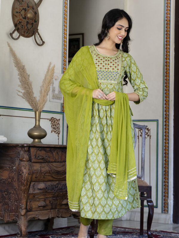 Cotton Stitched Kurta With Palazzo and Dupatta Set - Image 5