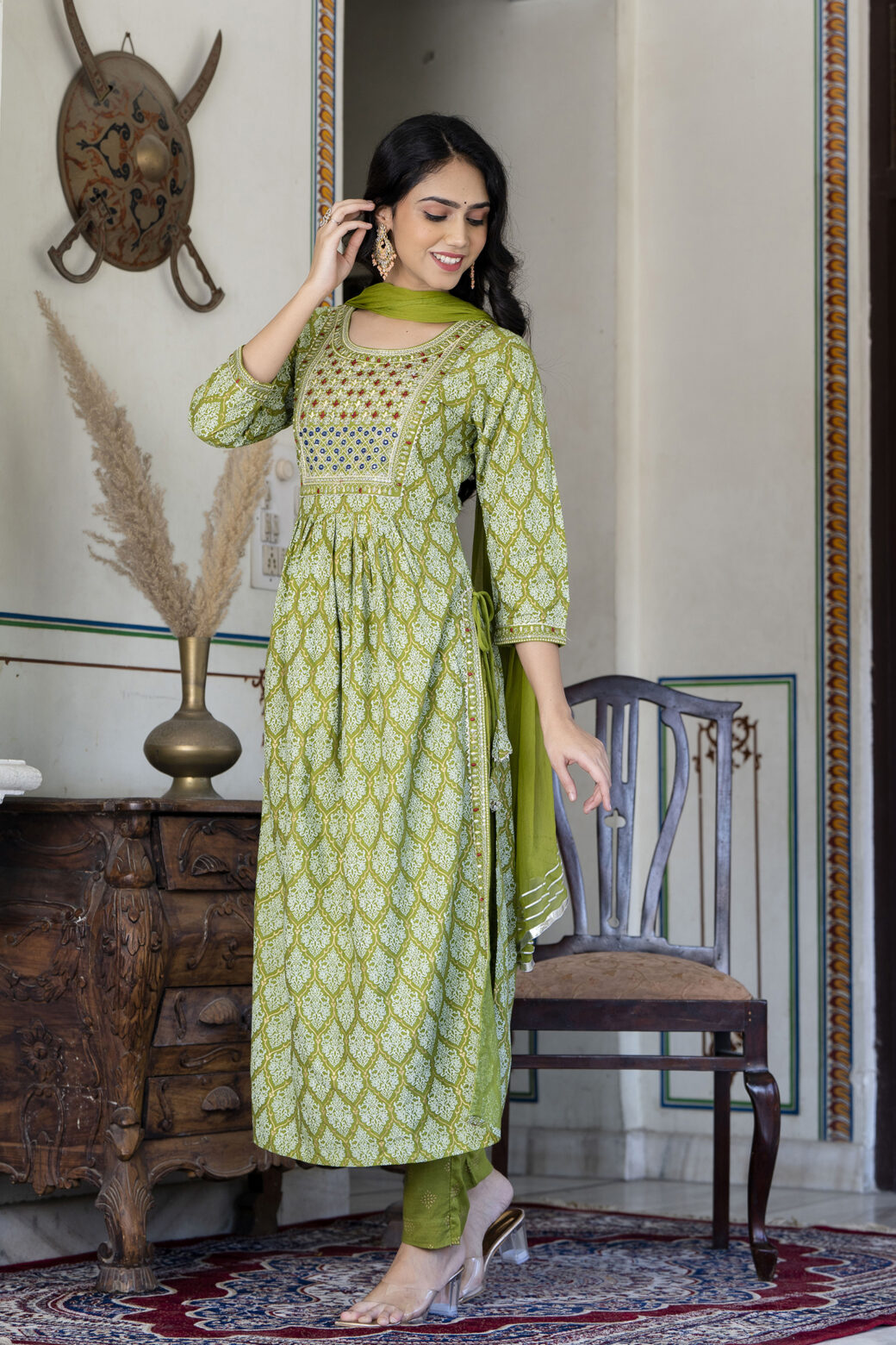 Cotton Stitched Kurta With Palazzo and Dupatta Set - Image 4