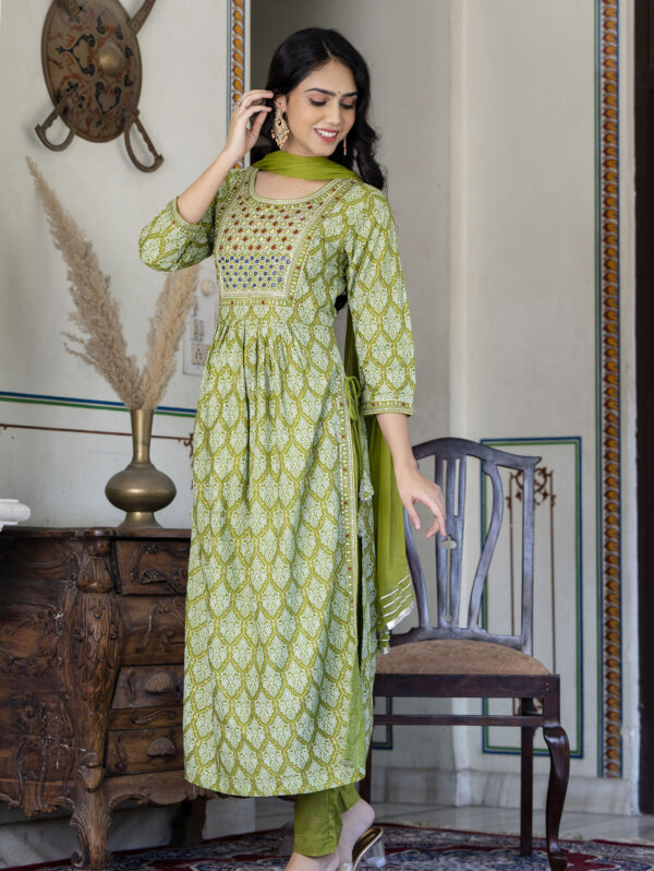Cotton Stitched Kurta With Palazzo and Dupatta Set - Image 4
