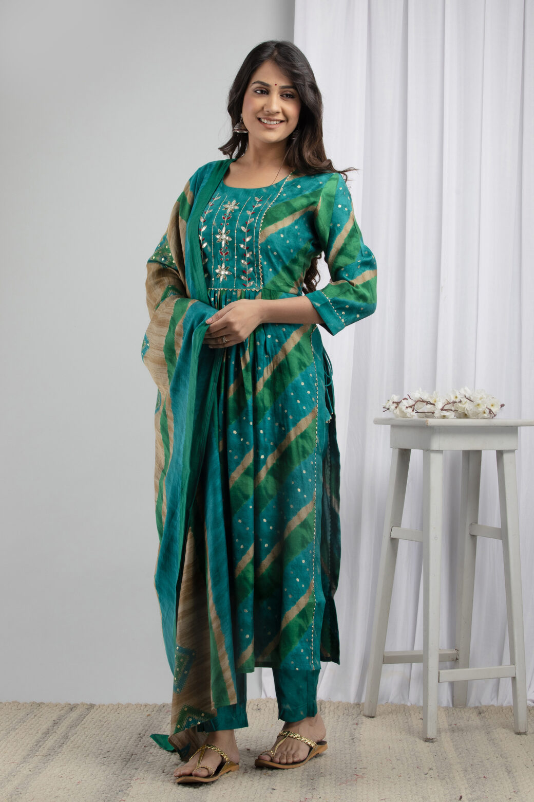 Cotton Stitched Kurta With Palazzo and Dupatta Set - Image 4