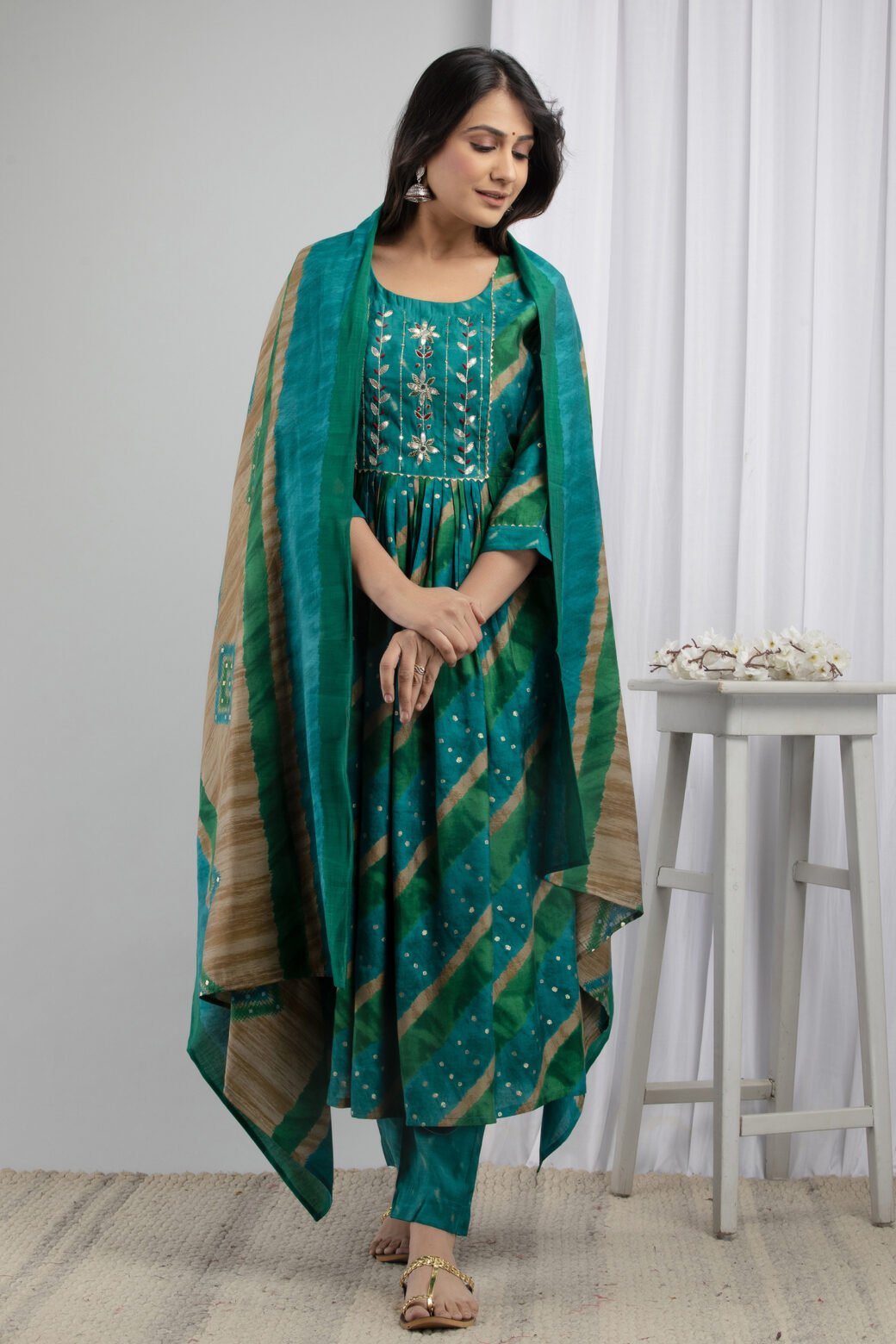 Cotton Stitched Kurta With Palazzo and Dupatta Set - Image 3