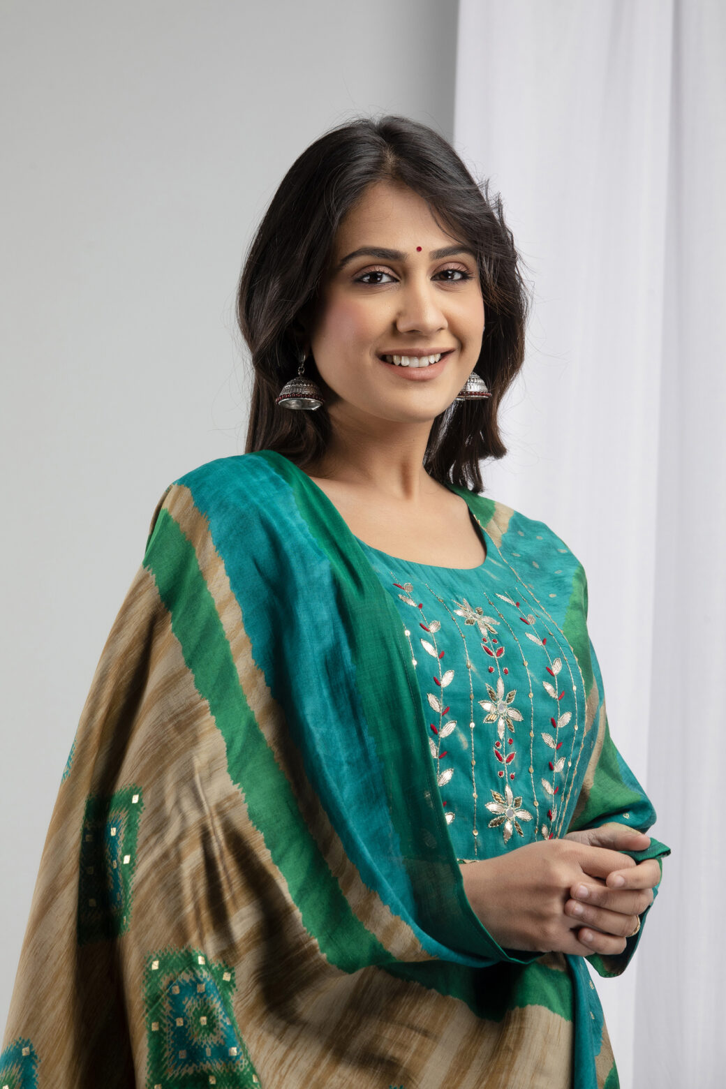 Cotton Stitched Kurta With Palazzo and Dupatta Set - Image 2