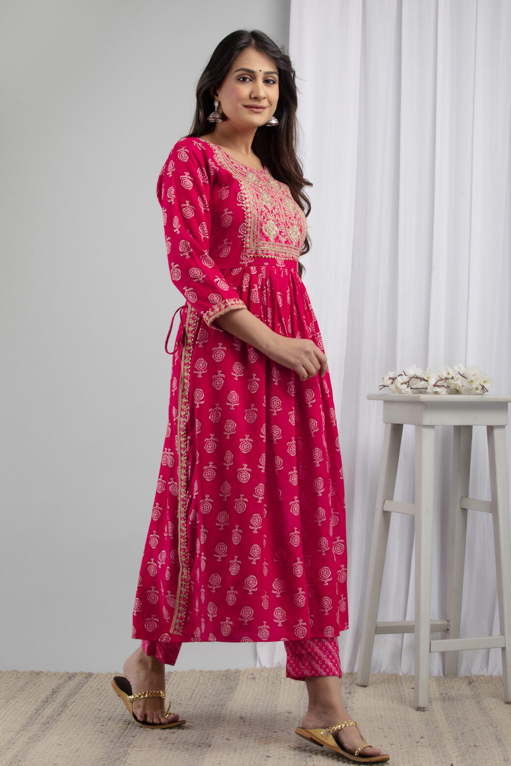 Cotton Stitched Kurta With Palazzo and Dupatta Set - Image 4