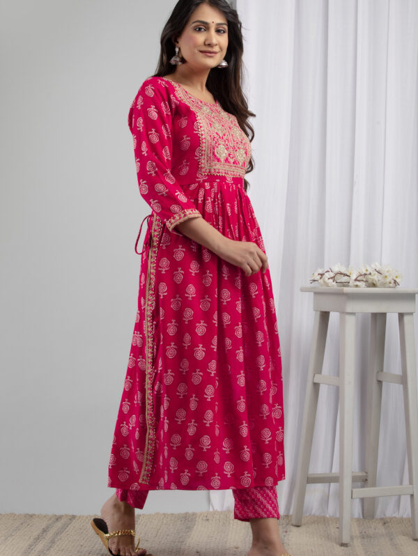Cotton Stitched Kurta With Palazzo and Dupatta Set - Image 4