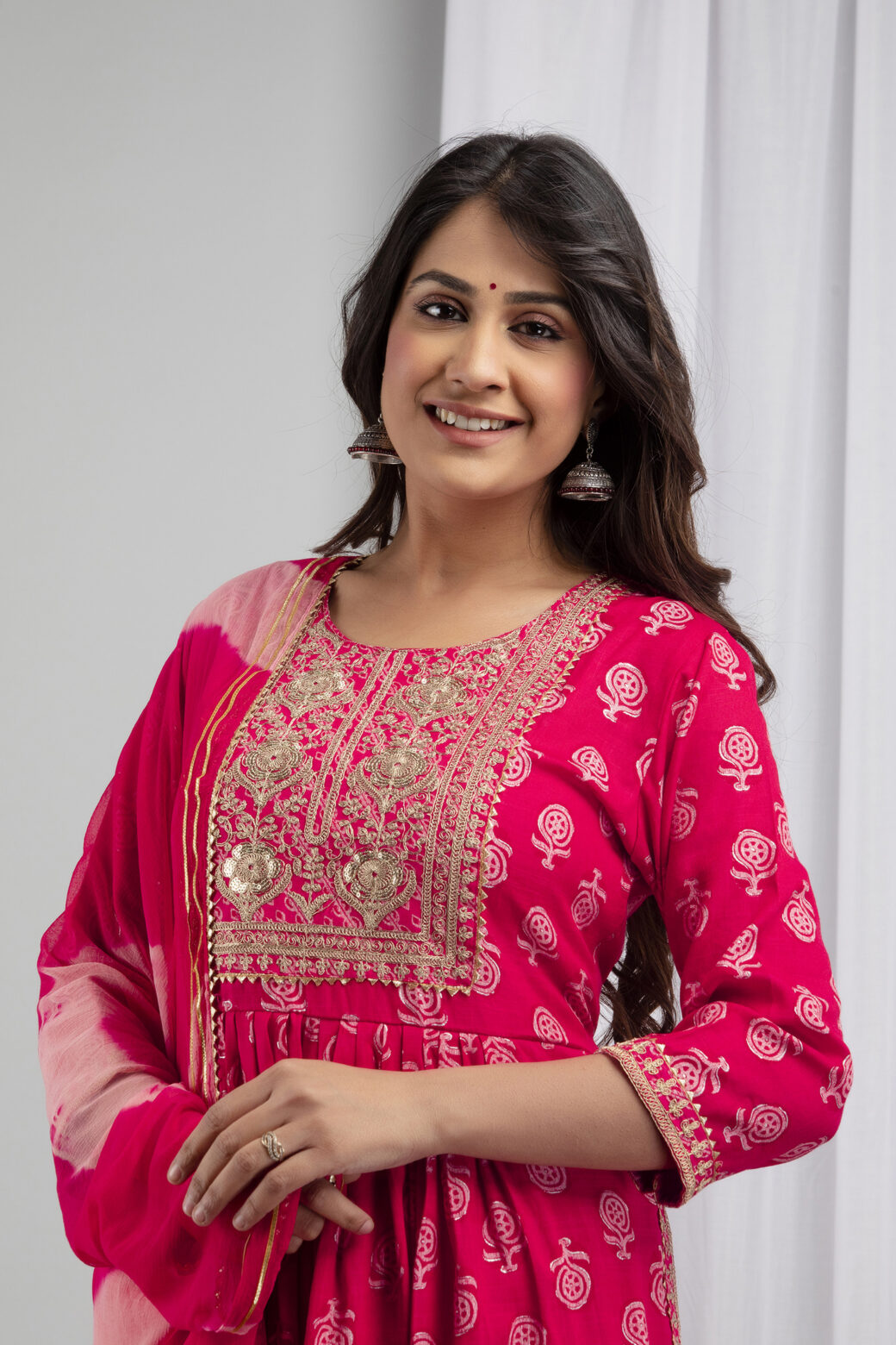 Cotton Stitched Kurta With Palazzo and Dupatta Set - Image 5