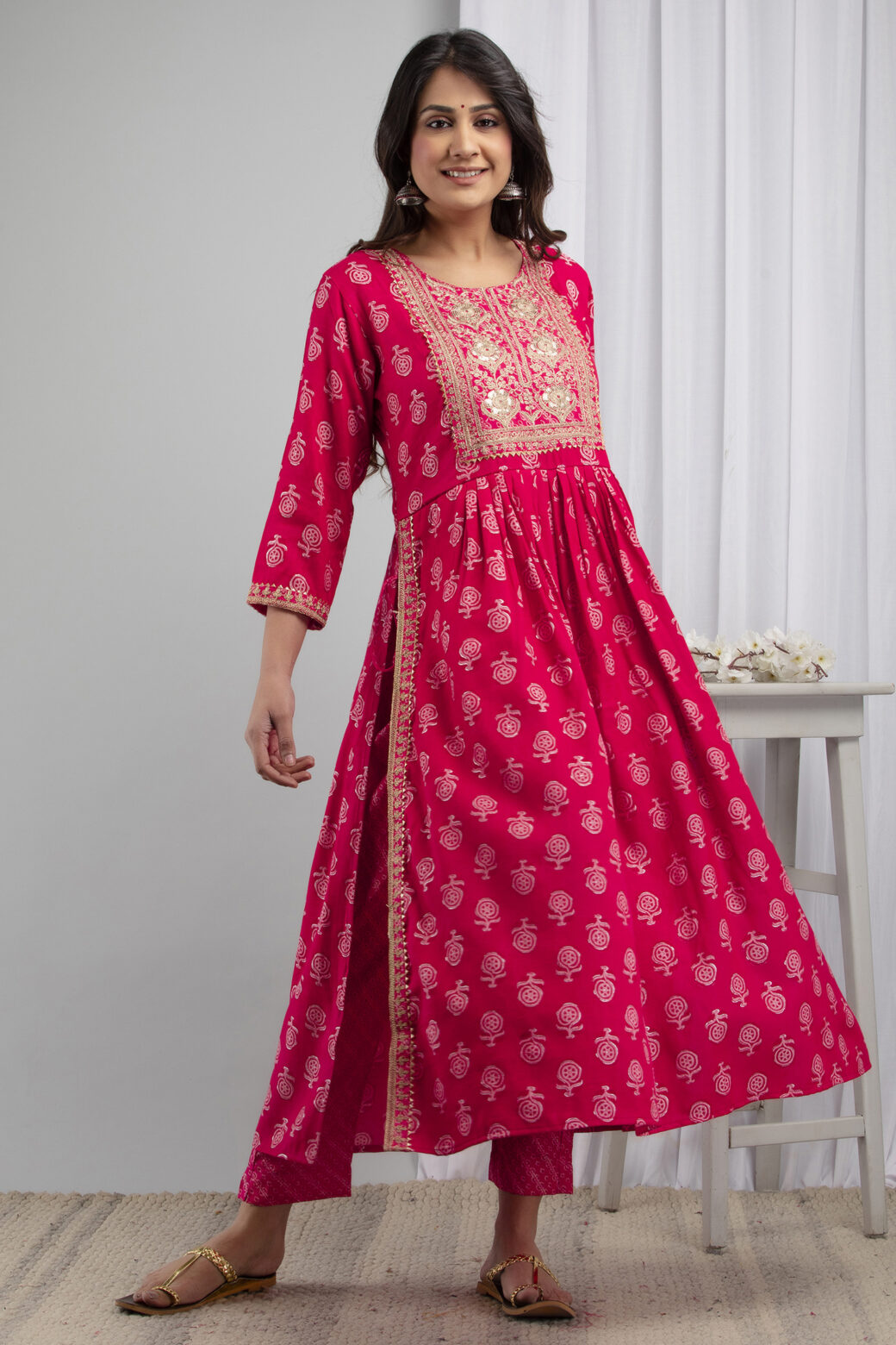 Cotton Stitched Kurta With Palazzo and Dupatta Set - Image 2