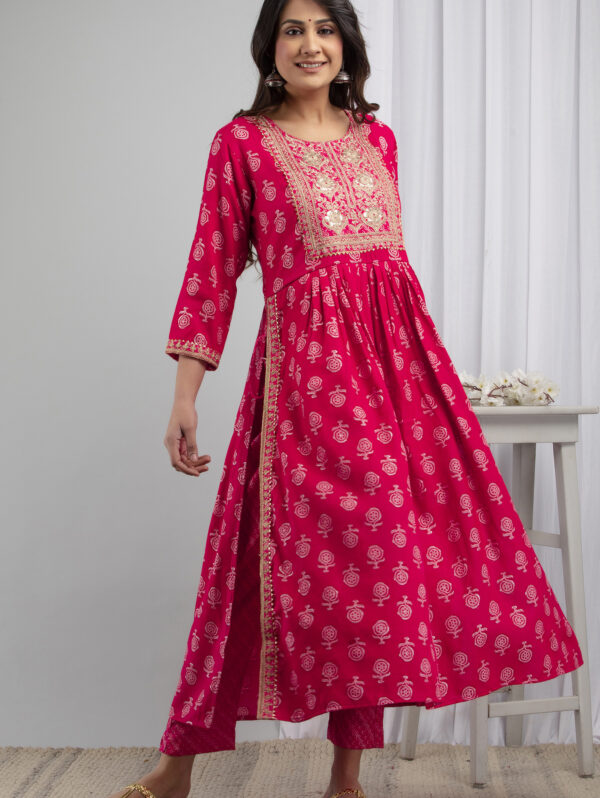 Cotton Stitched Kurta With Palazzo and Dupatta Set - Image 2