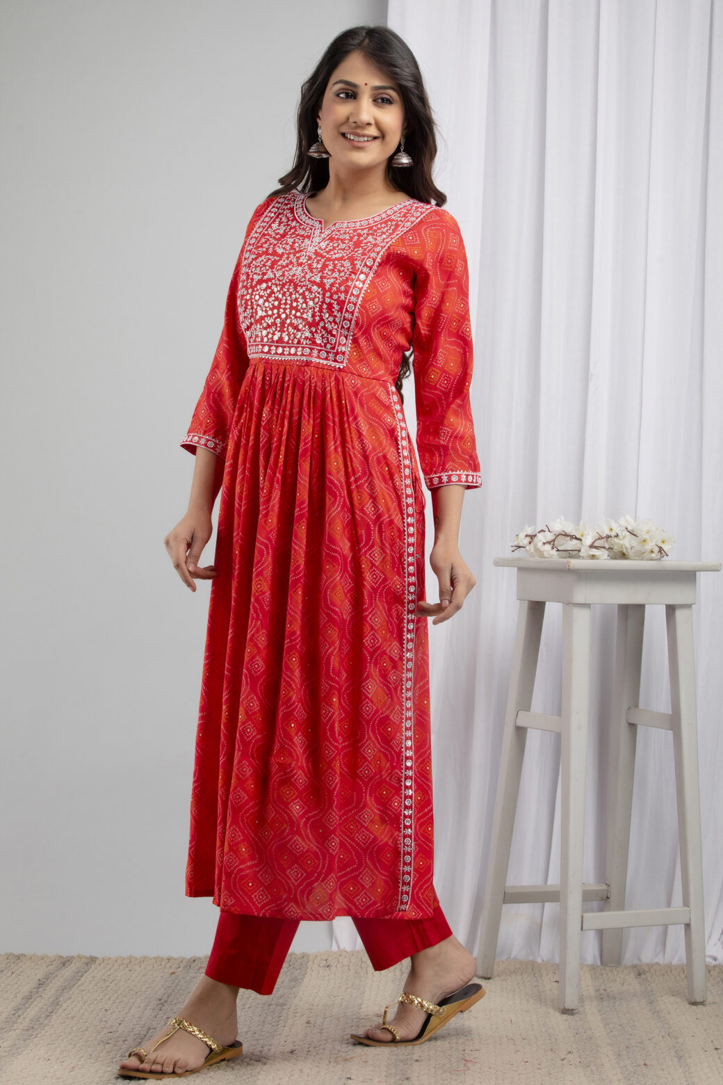 Cotton Stitched Kurta With Palazzo and Dupatta Set - Image 4