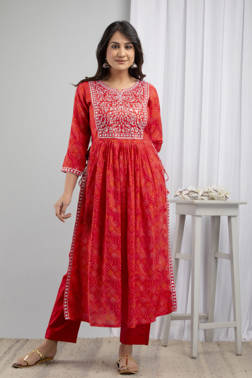 Cotton Stitched Kurta With Palazzo and Dupatta Set - Image 8