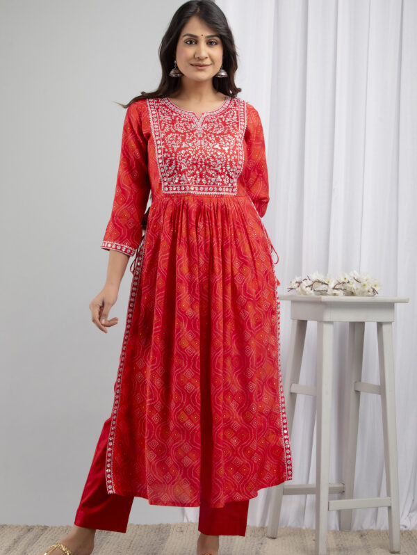 Cotton Stitched Kurta With Palazzo and Dupatta Set - Image 8