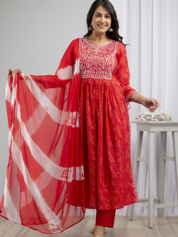 Cotton Stitched Kurta With Palazzo and Dupatta Set