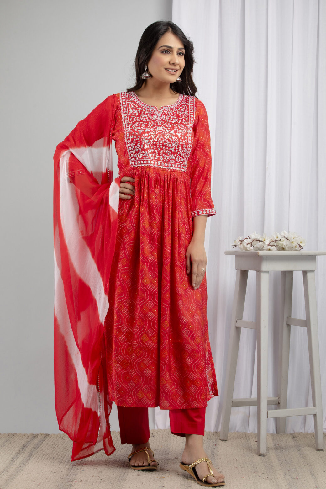 Cotton Stitched Kurta With Palazzo and Dupatta Set - Image 3