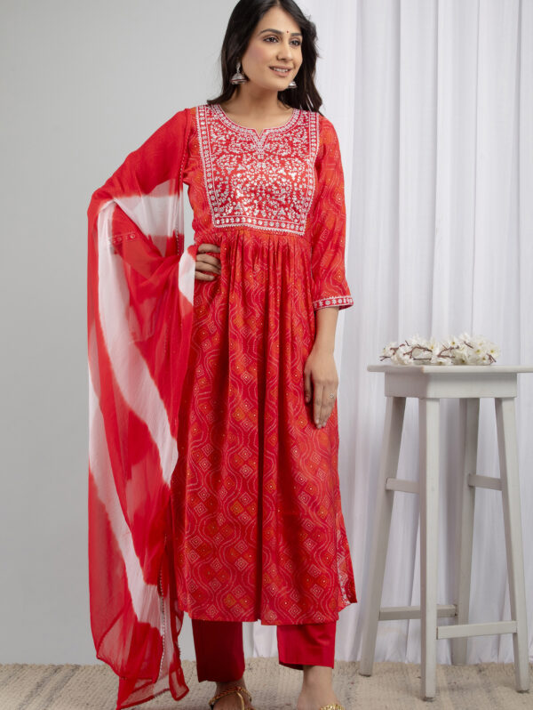 Cotton Stitched Kurta With Palazzo and Dupatta Set - Image 3