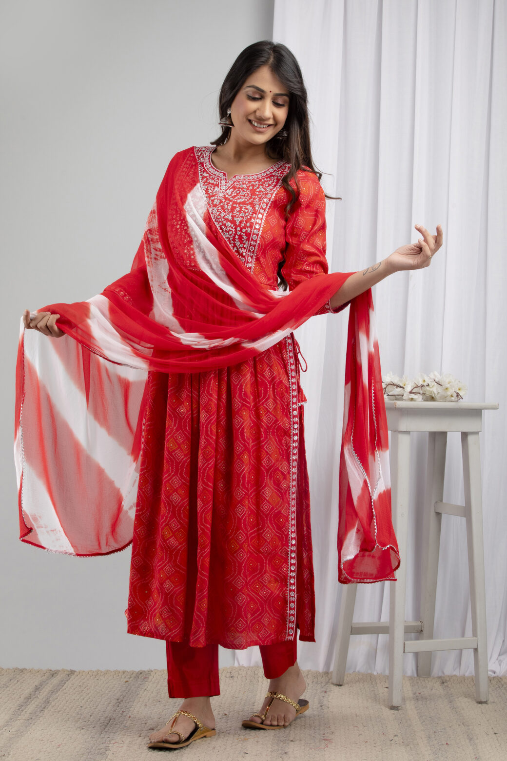 Cotton Stitched Kurta With Palazzo and Dupatta Set - Image 2