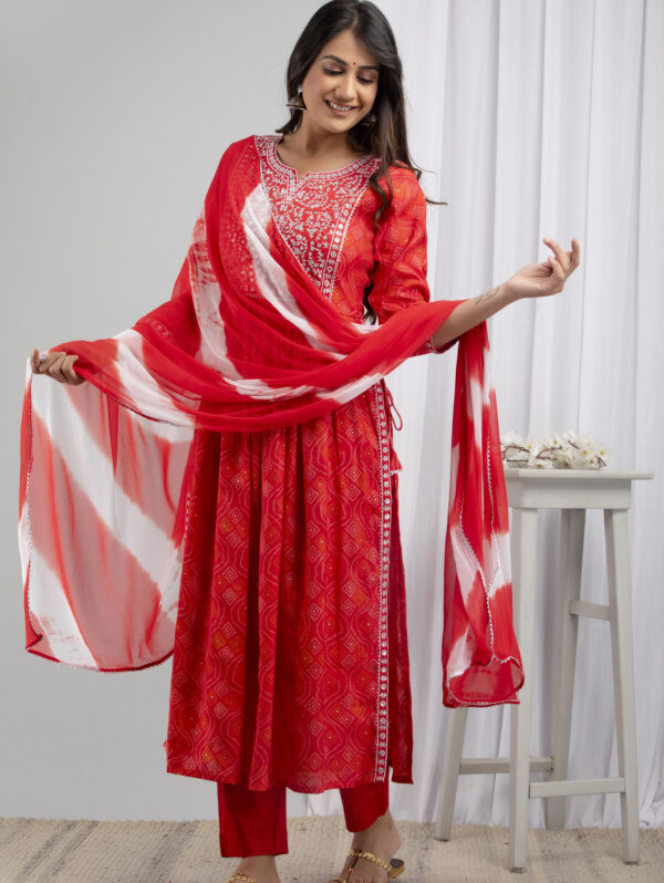 Cotton Stitched Kurta With Palazzo and Dupatta Set - Image 2