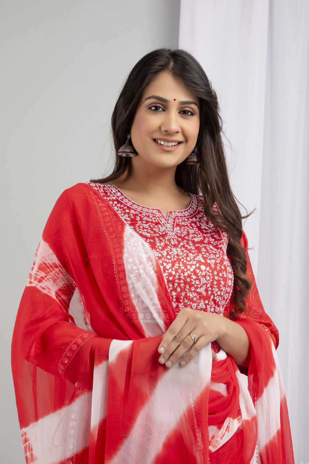 Cotton Stitched Kurta With Palazzo and Dupatta Set - Image 5