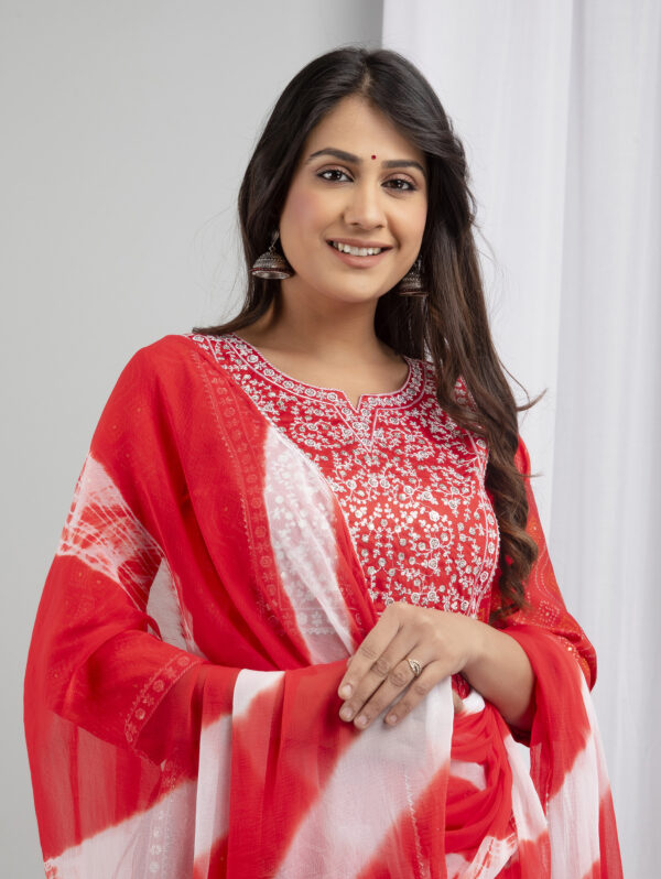 Cotton Stitched Kurta With Palazzo and Dupatta Set - Image 5
