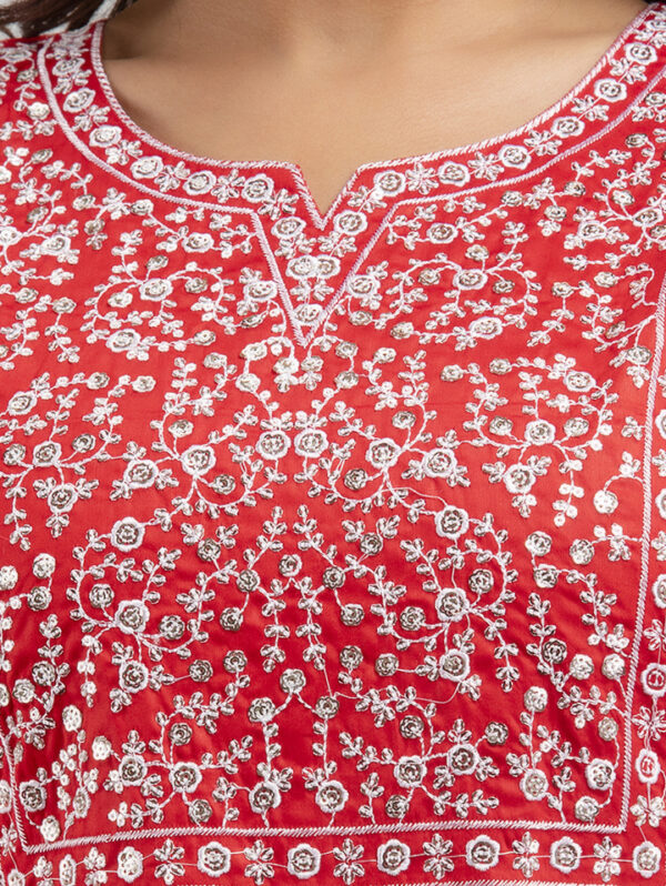 Cotton Stitched Kurta With Palazzo and Dupatta Set - Image 6