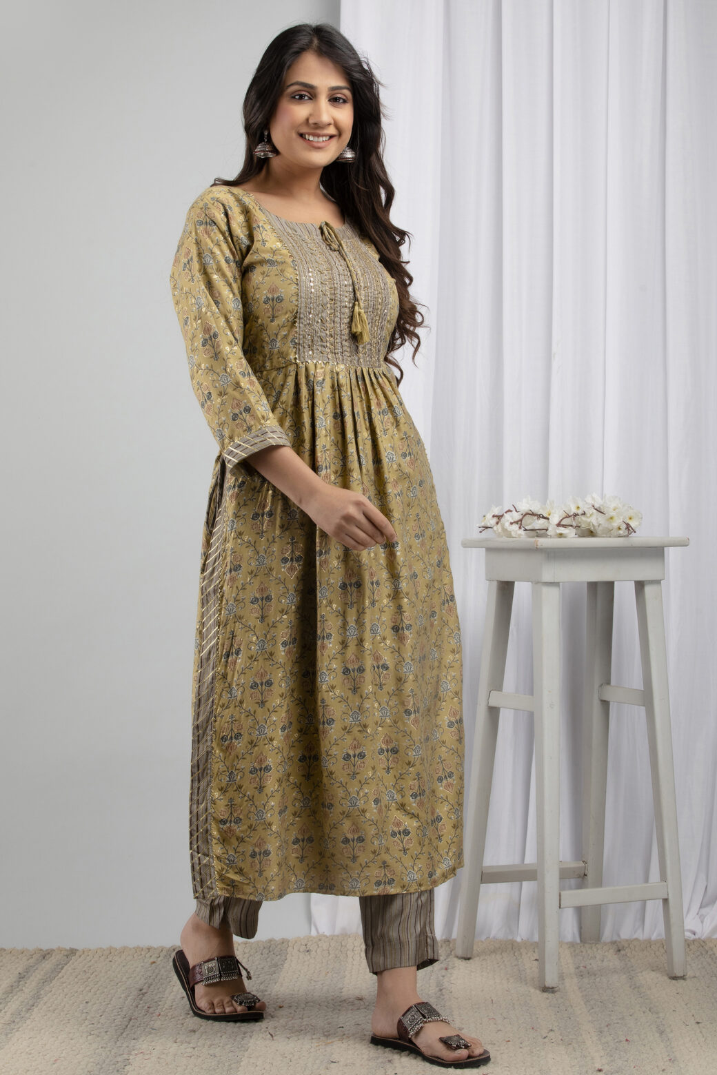 Cotton Stitched Kurta With Palazzo and Dupatta Set - Image 5