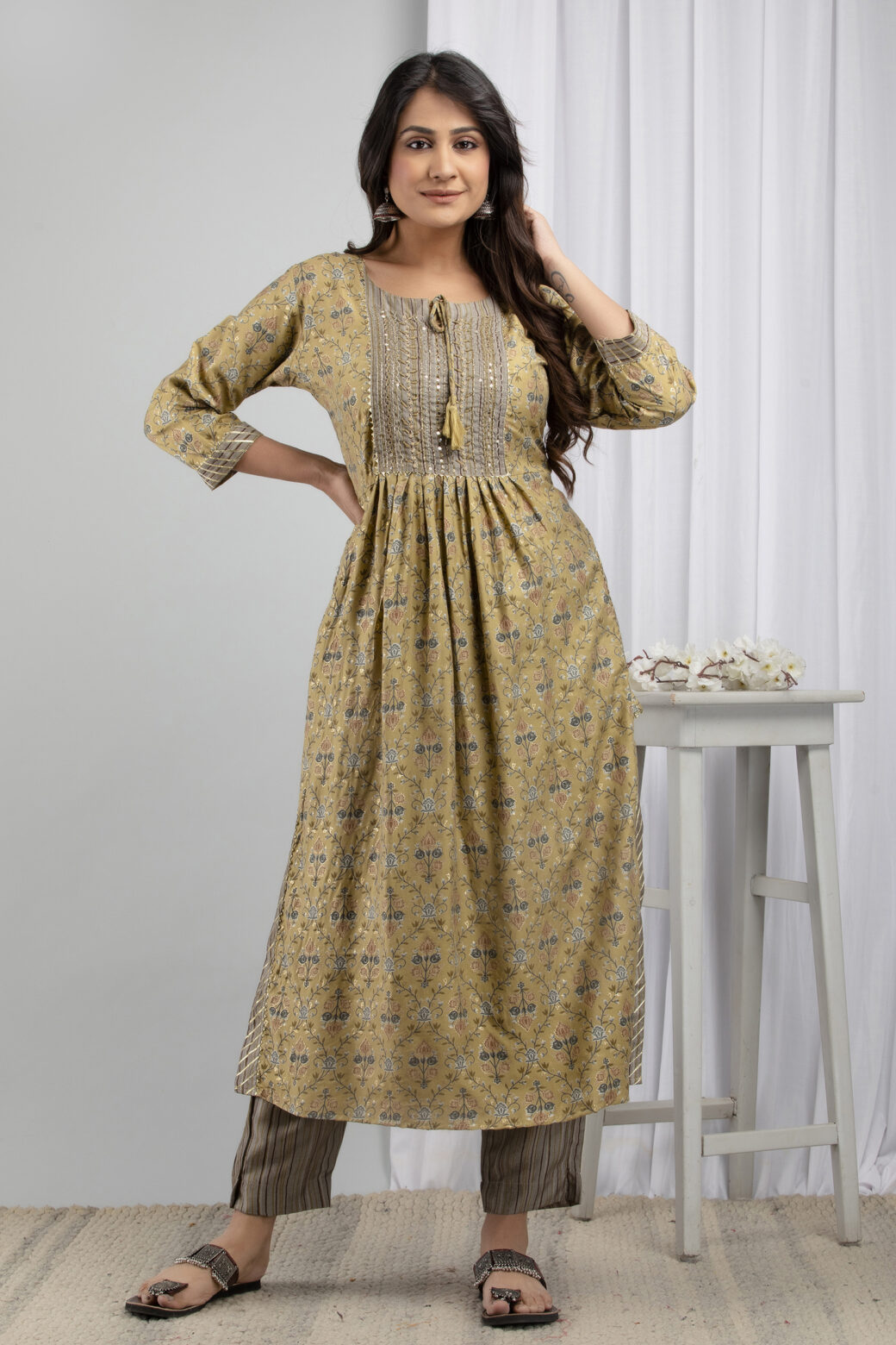Cotton Stitched Kurta With Palazzo and Dupatta Set - Image 4