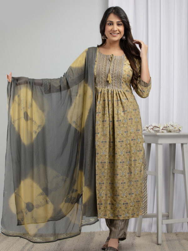 Cotton Stitched Kurta With Palazzo and Dupatta Set