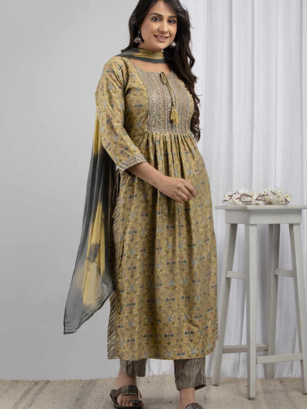 Cotton Stitched Kurta With Palazzo and Dupatta Set - Image 2