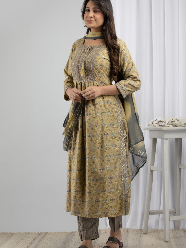Cotton Stitched Kurta With Palazzo and Dupatta Set - Image 3
