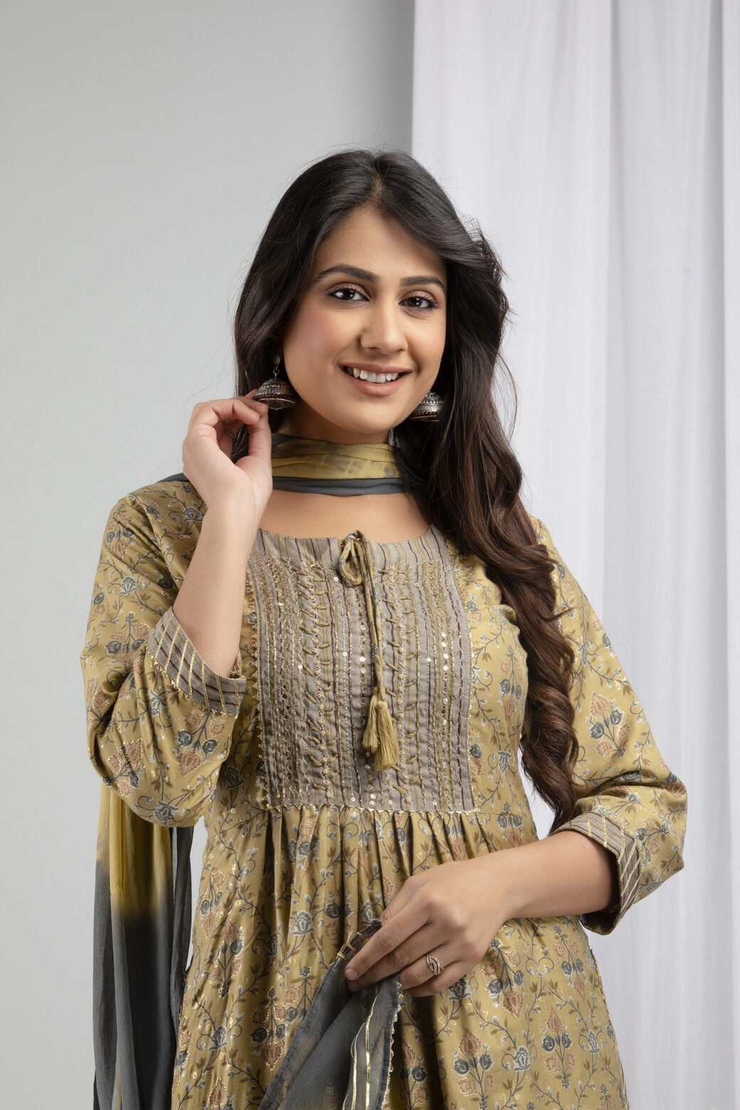 Cotton Stitched Kurta With Palazzo and Dupatta Set - Image 6