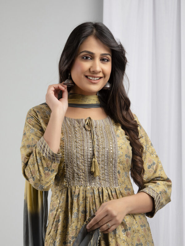 Cotton Stitched Kurta With Palazzo and Dupatta Set - Image 6